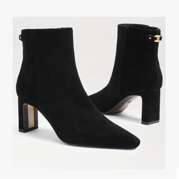🌻NEW w/tag Sam Edelman Saige Black Suede Ankle Bootie Pointed Toe Heel Size 7.5 - Picture 2 of 11